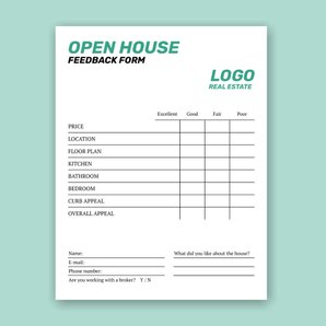Free open house feedback forms template