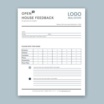 Free real estate – open house feedback forms template