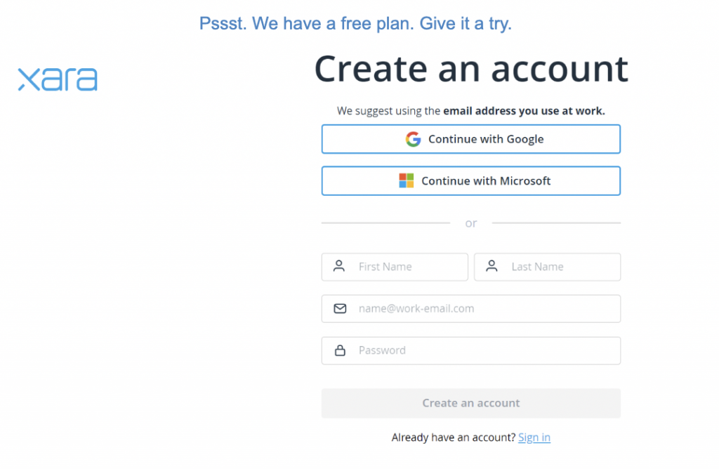 Create a Xara Cloud account 