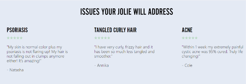 User Social Proof Example: Jolie Skin Co