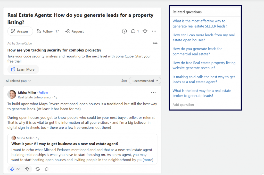 Thought leader in your Real Estate Market Use Quora for Content Inspiration