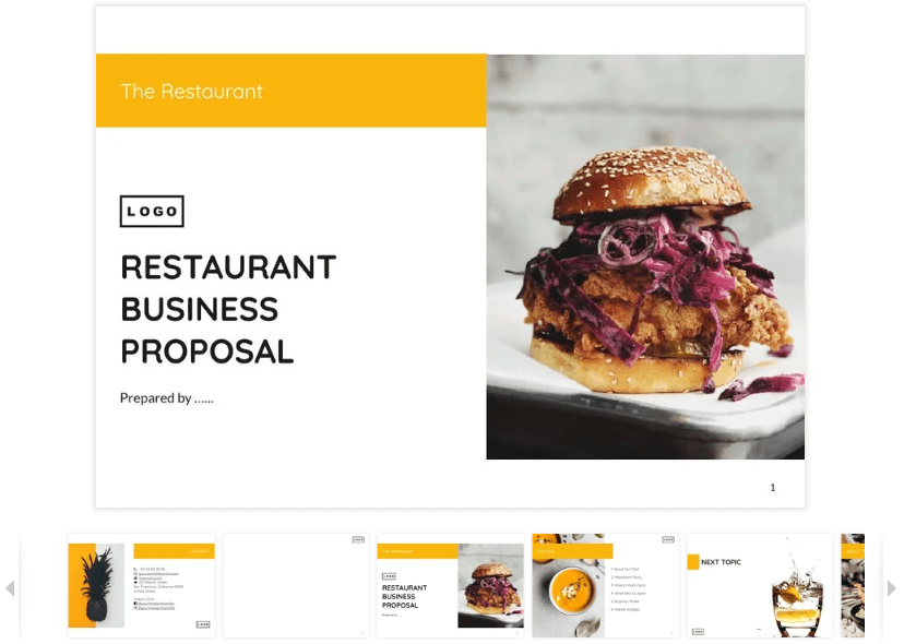 Restaurant Business Proposal Booklet Template by Xara Cloud