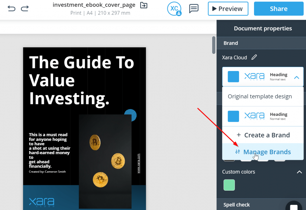 Investment ebook template in Xara Cloud