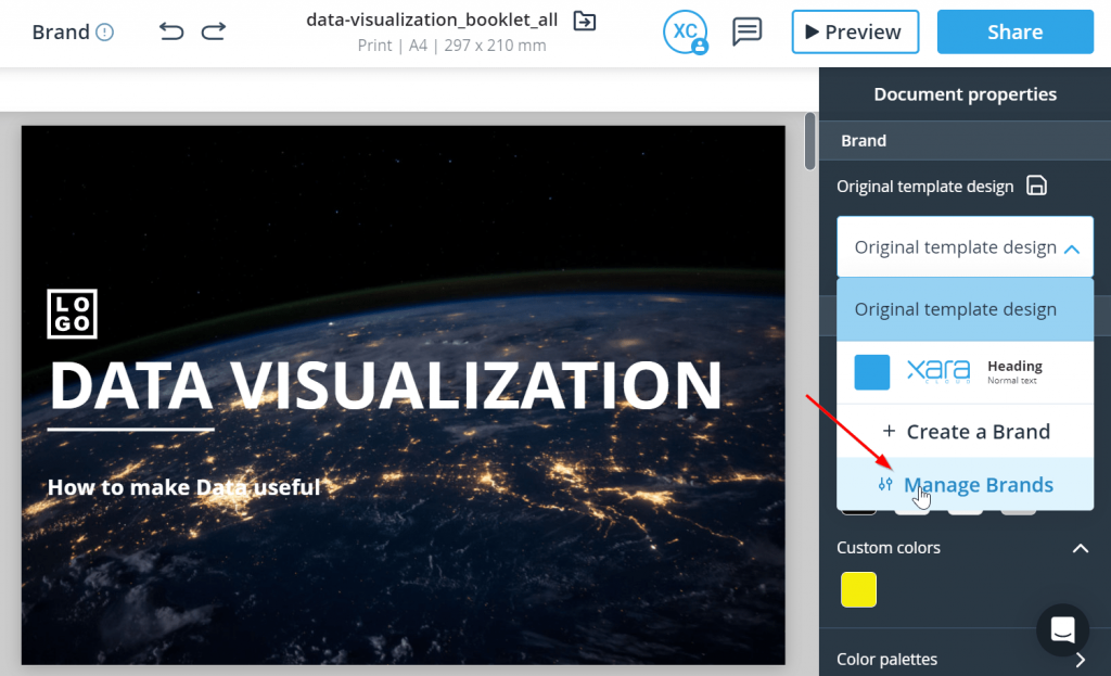 Xara Cloud Booklet Template being Branded