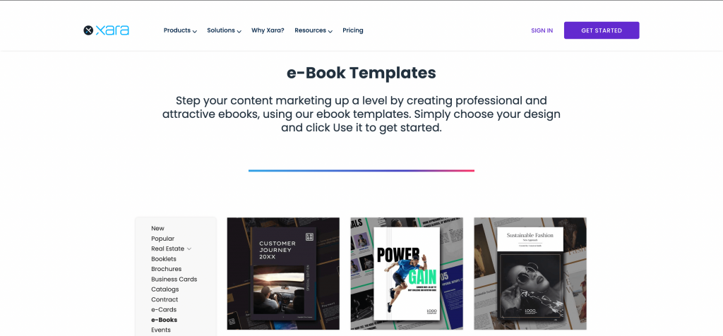ebook templates from Xara Cloud