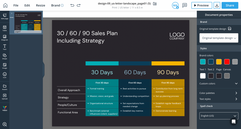 30-60-90 Day Sales Plan Template In Xara Cloud
