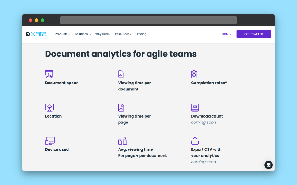  Landing page for Xara.com Showing Document Analytics for Marketing Automation Strategies