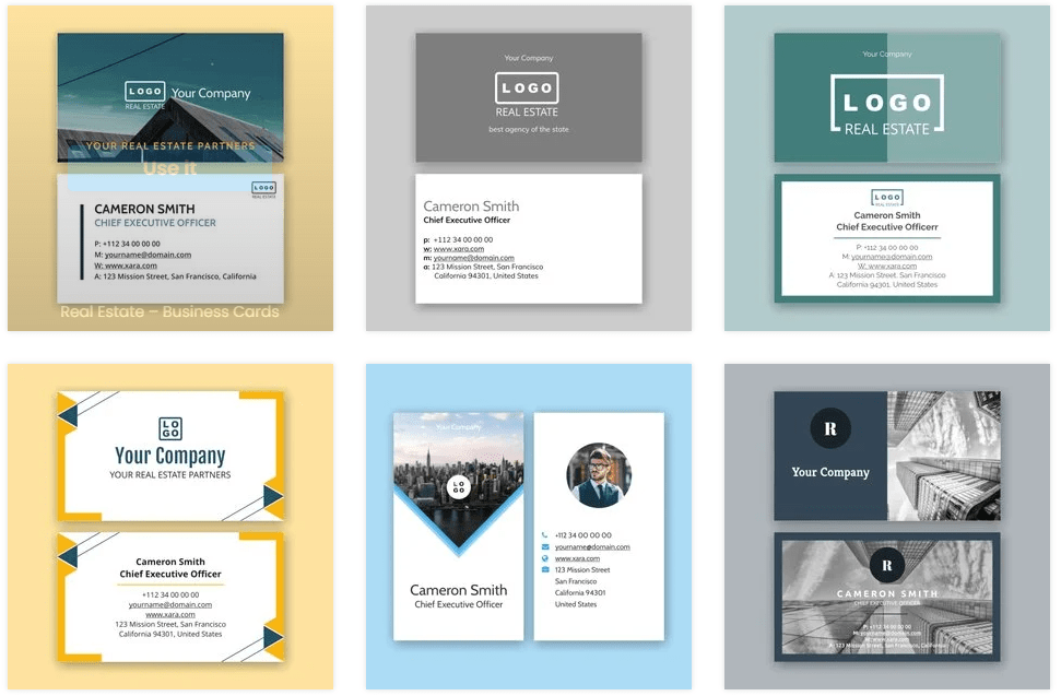 Real Estate Business Cards Templates from Xara Cloud