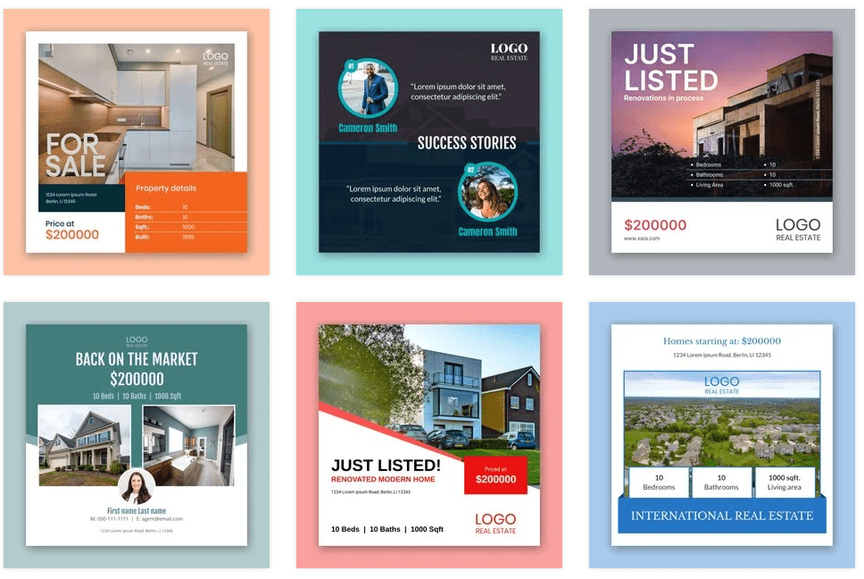 Real Estate Instagram Templates from Xara Cloud