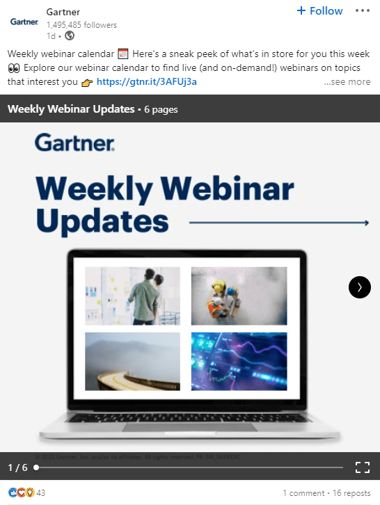 Gartner LinkedIn Carousel post Example