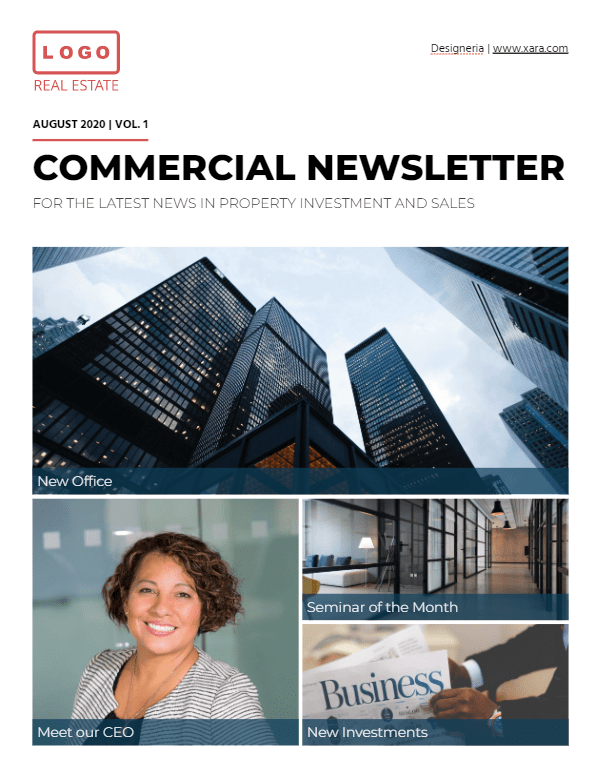 Real Estate Commercial Newsletter Template from Xara Cloud