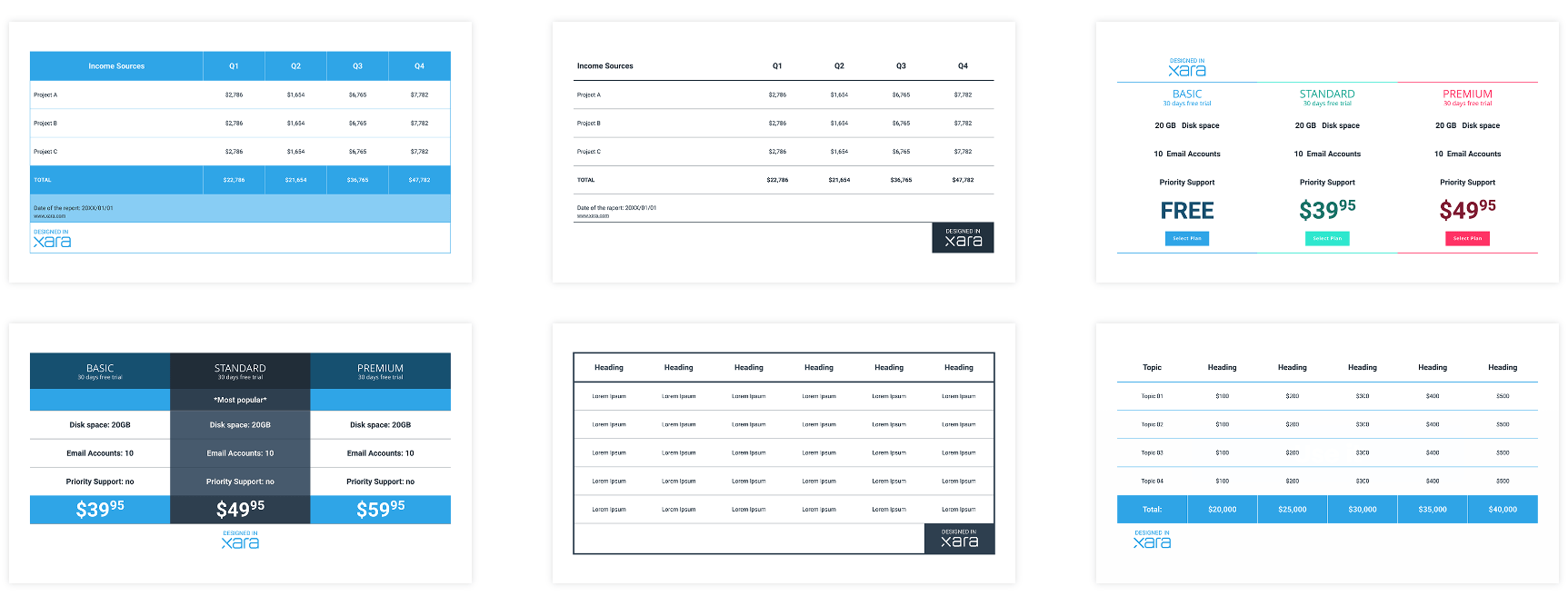 Xara Table Maker Pricing Comparison Tables Templates