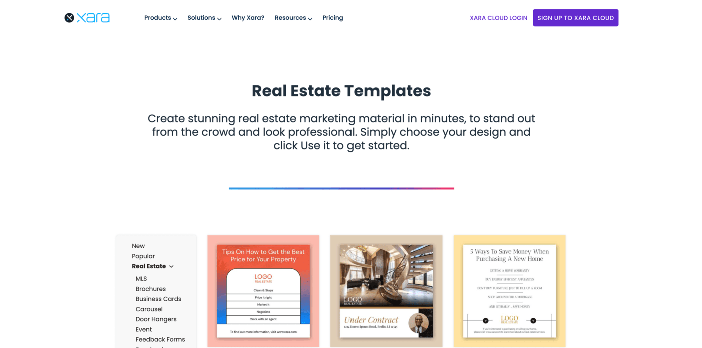 Real Estate Templates from Xara Cloud