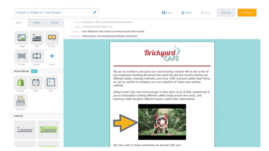 Video Content in Email Marketing Example from Constant Contact