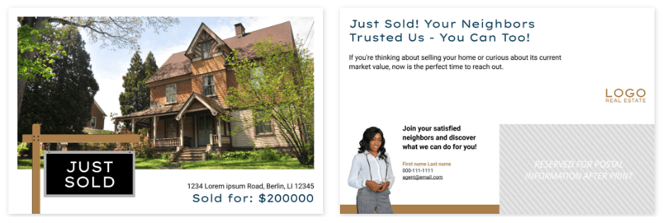 JUST SOLD Real Estate Postcard Template from Xara-min