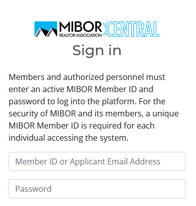 mibor login screen