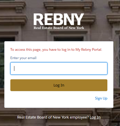 rebny login screen
